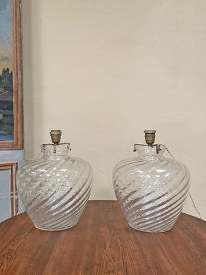 Pair of large glass table lamps