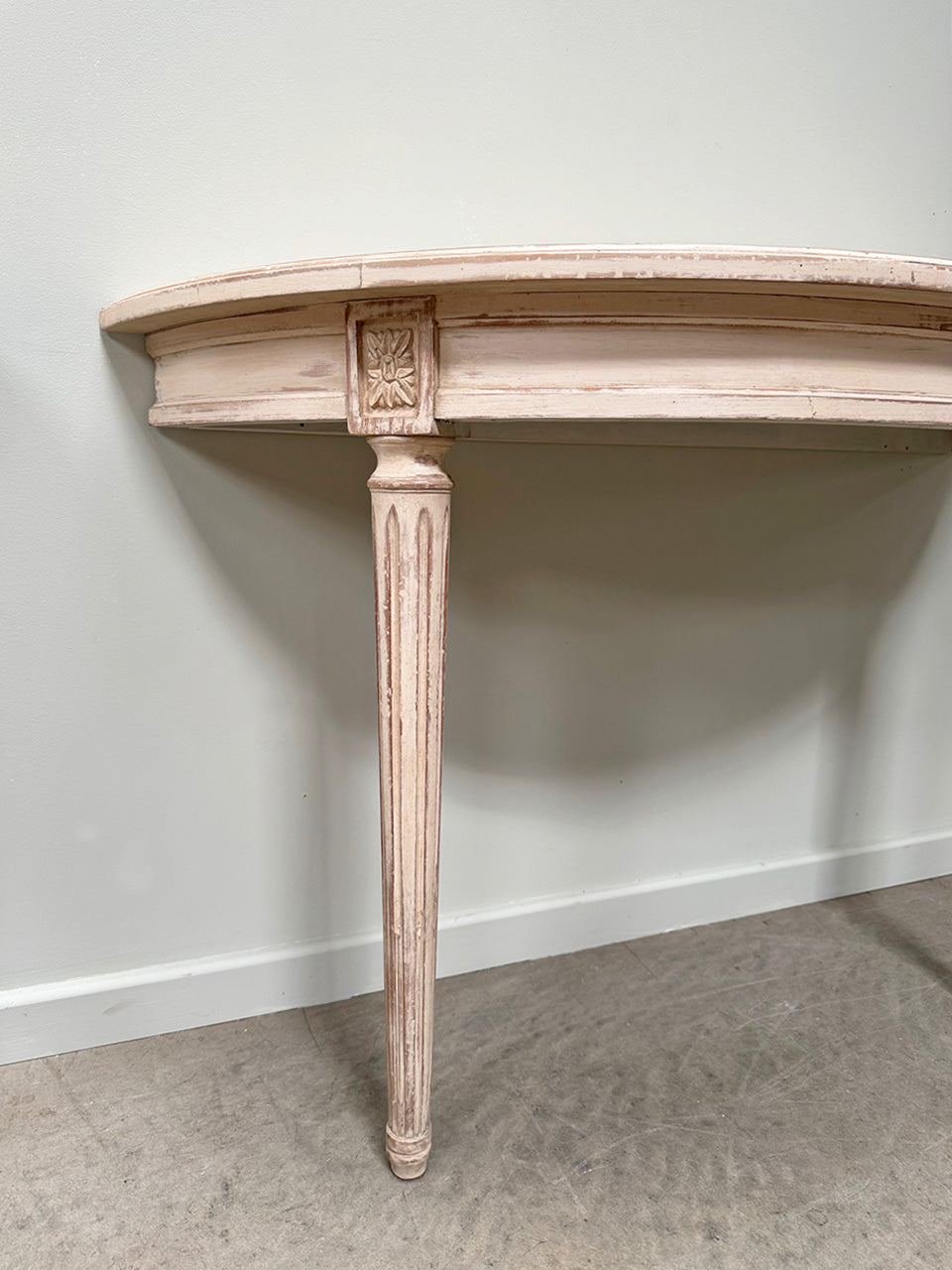 Pair of demi lune console tables