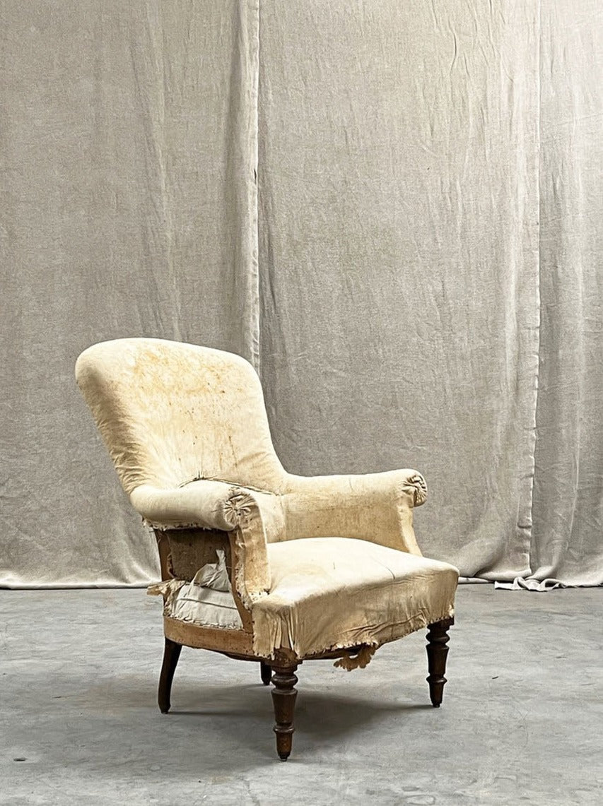 Curve back armchair in calico (inc. re-upholstery, ex. fabric)