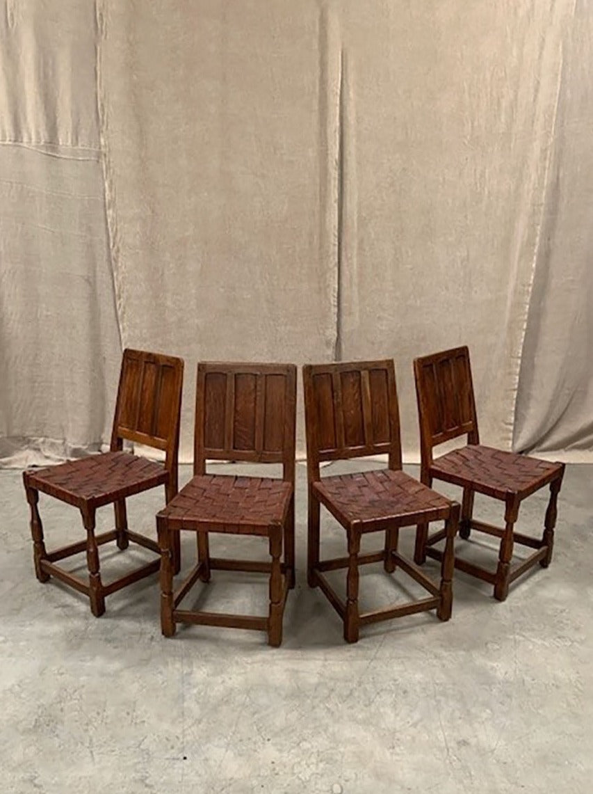 Set of 4 leather seat dining chairs 'as is'
