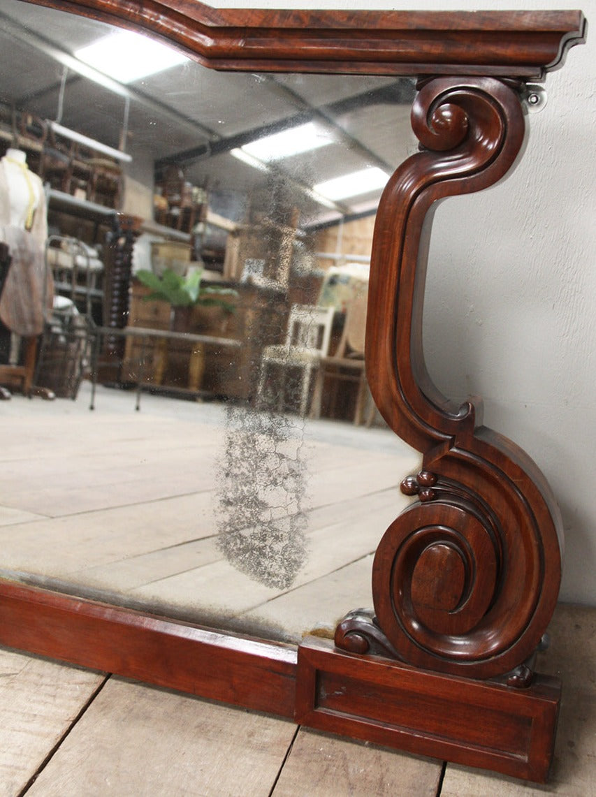Wide mahogany overmantel mirror