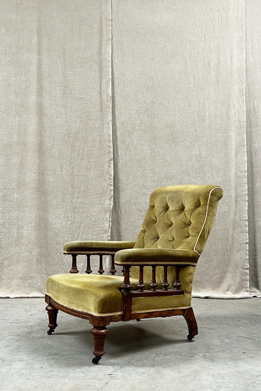Oak open armchair (£450 'as is' or £1,350 re-upholstered)