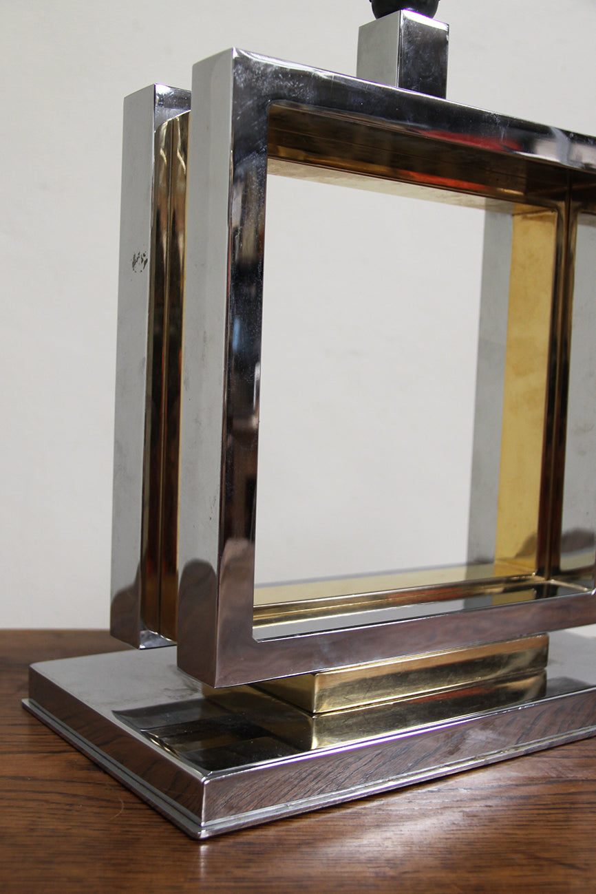 Geometric chrome and brass table lamp